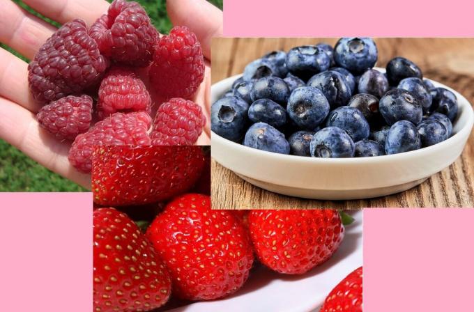 Raspberries, blueberries, strawberries