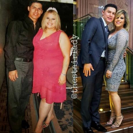 Elena and her husband - both before and after weight loss
