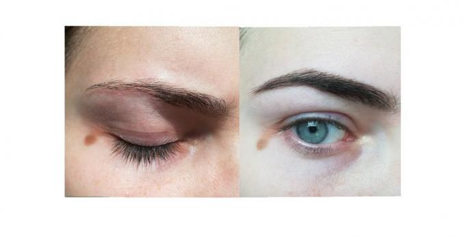 My eyebrows Before staining (left) and after (right)