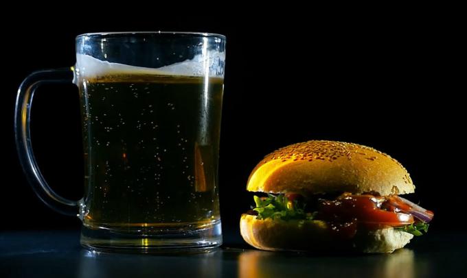 Hamburger and beer - Burger and a beer