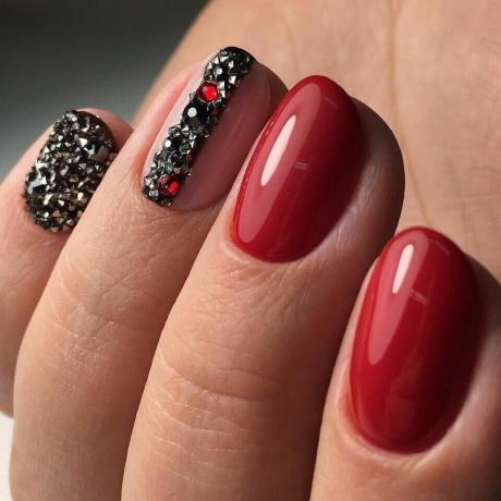 Red looks great with black rhinestones.