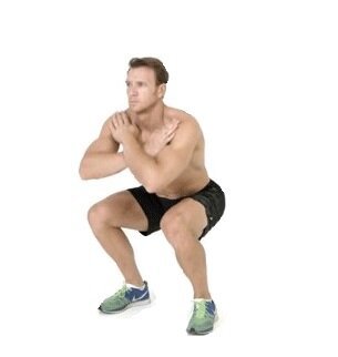 Squatting with fixing the knees in a bent position